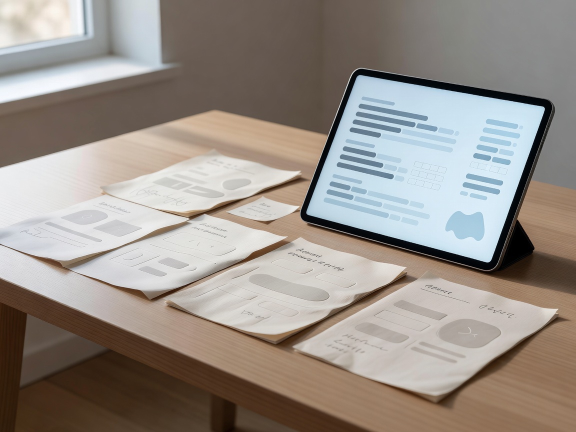 Process notes and a document review interface on a naturally lit assessment desk